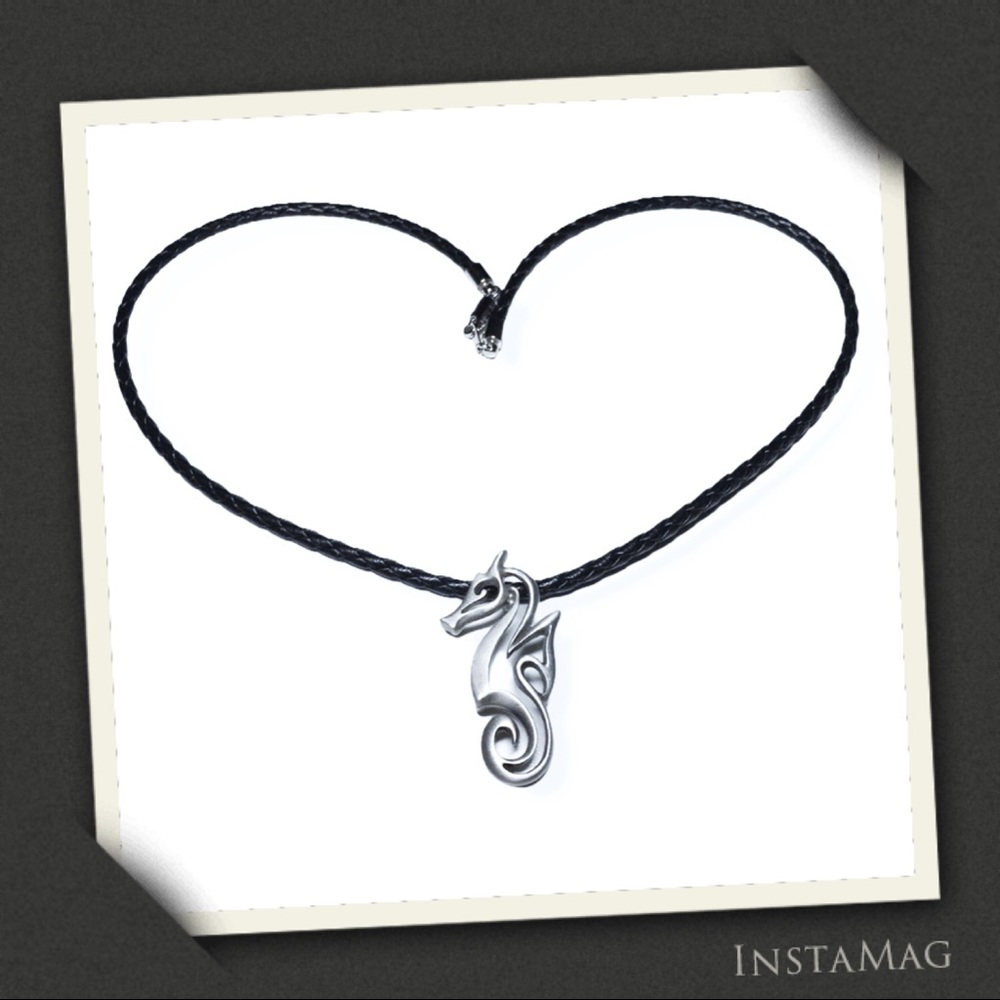 BIG BLUE Pewter Seahorse Pendant Leather Necklace